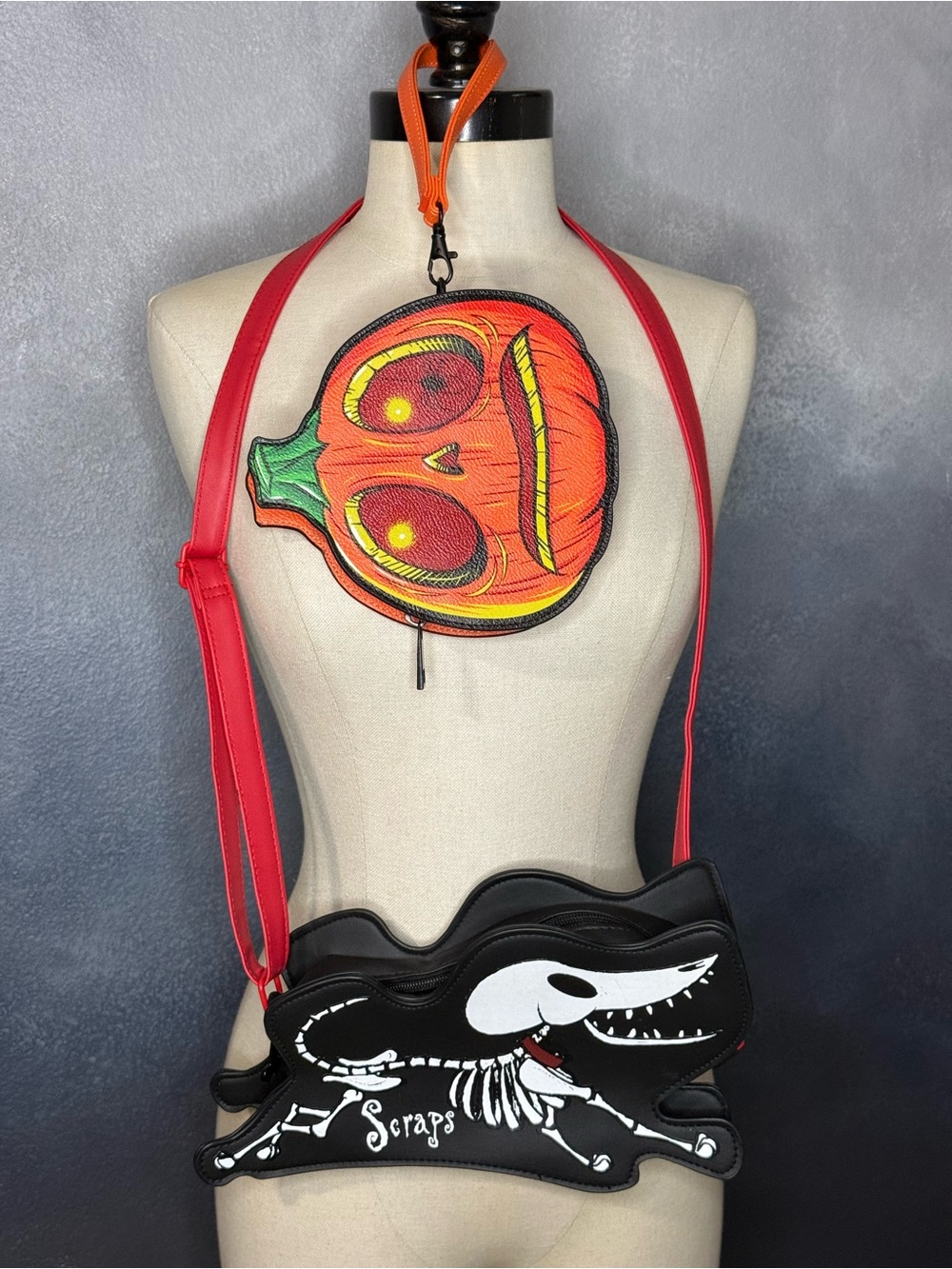 🧡🖤 Corpse Bride Skeleton Dog Purse + Lil’ Boo Pumpkin Wristlet Bundle